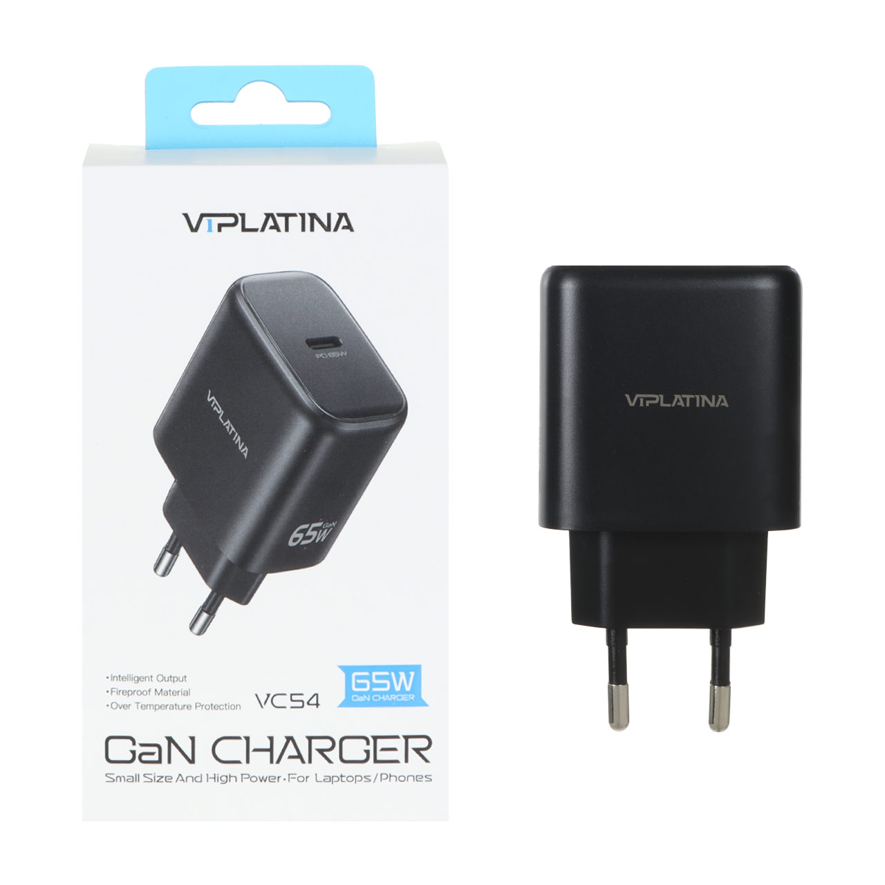 شارژر دیواری فست و PD تک پورت VIPLATINA مدل VC54 65W - مشکی (گارانتی 18 ماه تعویض نیکان همراه)
